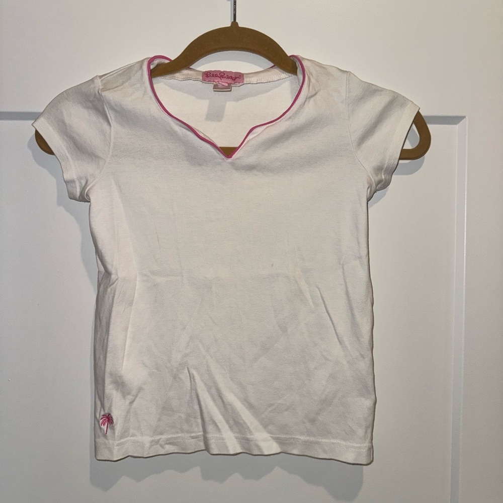 Lilly Pulitzer White Tee with Pink Trim